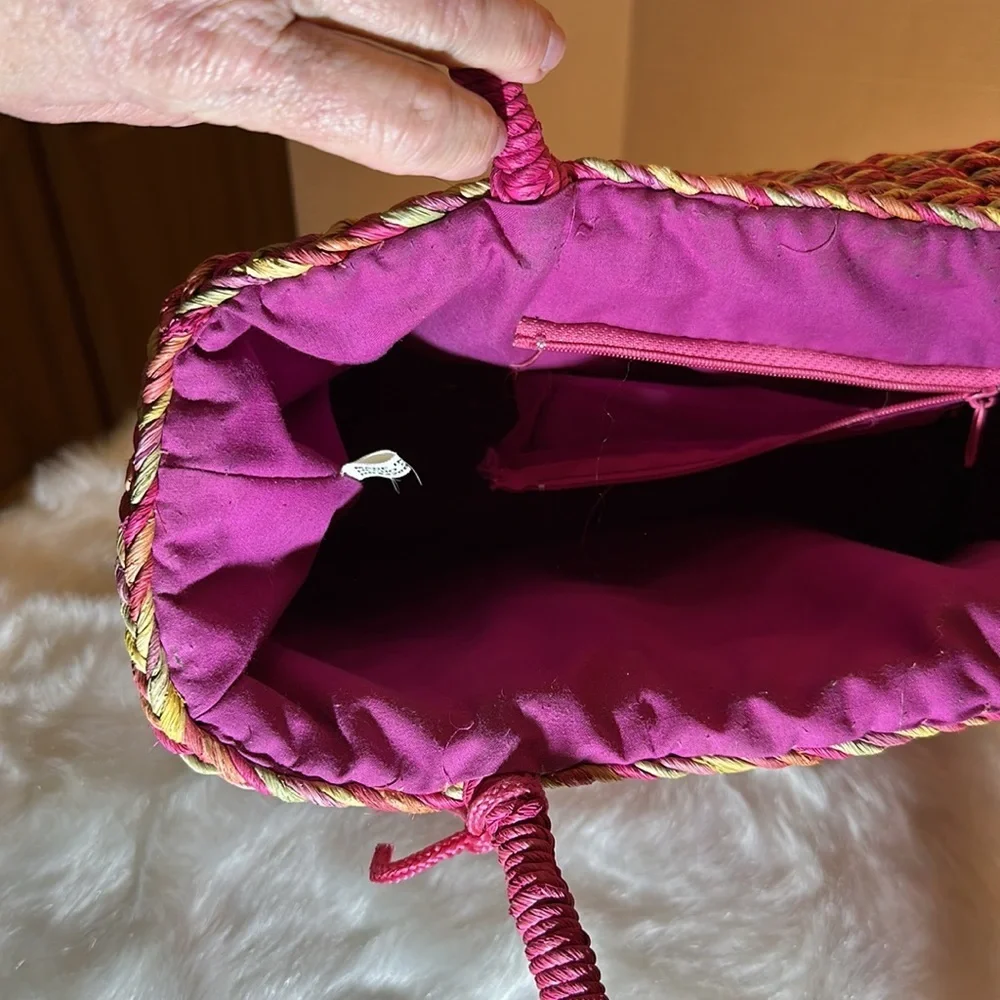 Vintage straw bag orange, green, pink, purple (make an original Easter basket) - Picture 10 of 10